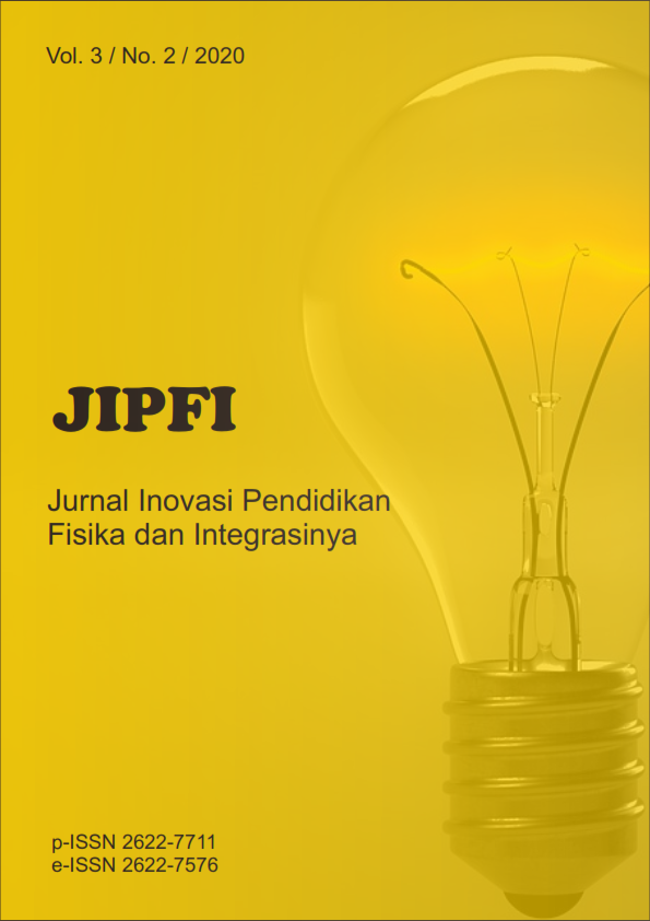 					View Vol. 3 No. 02 (2020): Jurnal Inovasi Pendidikan Fisika dan Integrasinya (JIPFI)
				