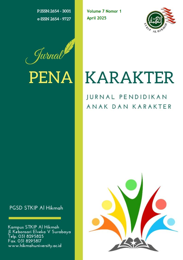					View Vol. 7 No. 1 (2025): Vol. 7 No. 1 (2025): Jurnal Pena Karakter: Jurnal Pendidikan Anak dan Karakter
				